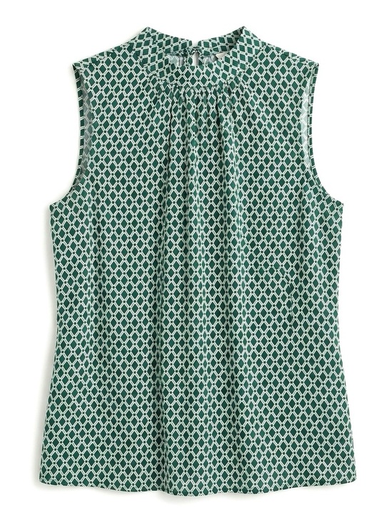 H&M Tops - H&M Green and White Diamond Geometric Sleeveless Blouse Workwear Chic